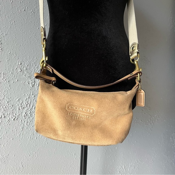 Suede Leatherware Tan Coach Mini Bag Cross Body Strap - Picture 3 of 10